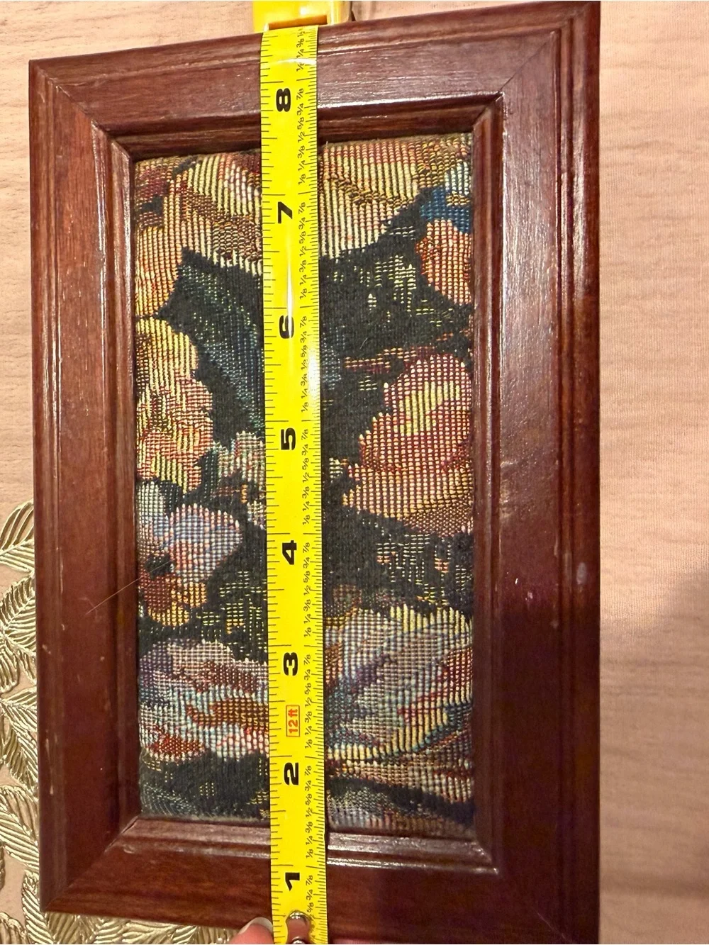 Decorative Floral Tapestry Accent with Wood Frame with costume jewelry